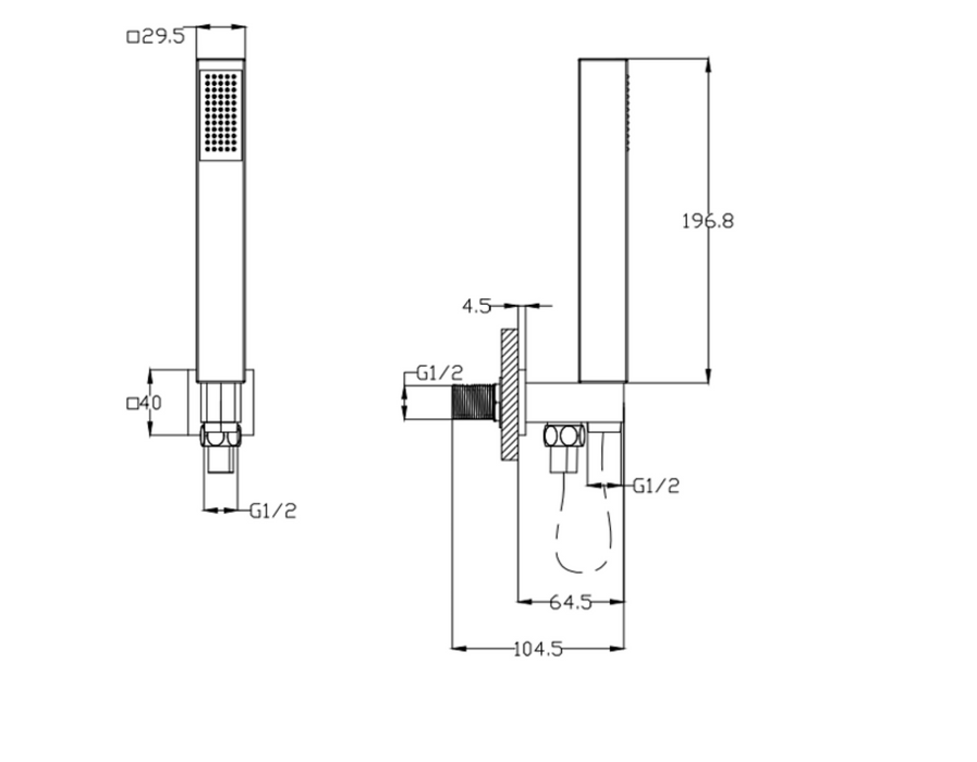Kartell K-VIT Square Outlet Elbow with Wall Bracket, Flex and Handset-Chrome (SHO106S)