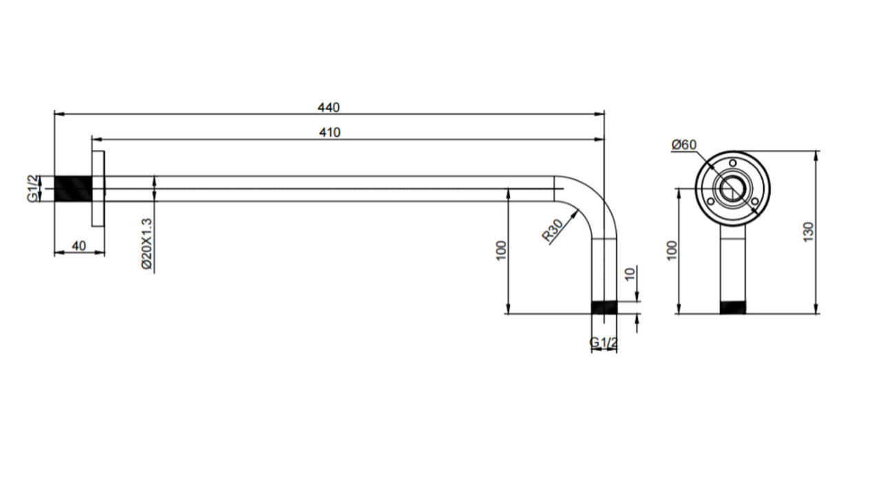 Kartell K-VIT Traditional Fixed Overhead Drencher with Round Wall Mounted Arm – Chrome (SHO113RO)(SHO102T)