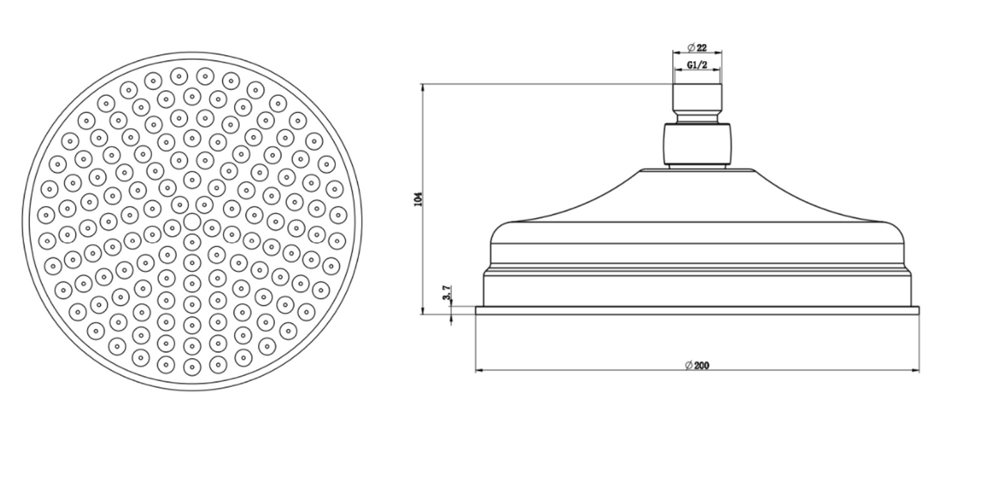 Kartell K-VIT Traditional Fixed Overhead Drencher with Round Wall Mounted Arm – Chrome (SHO113RO)(SHO102T)