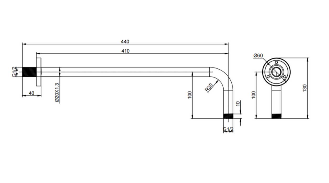 Kartell K-VIT Round Wall Shower Arm-Chrome (SHO113RO)
