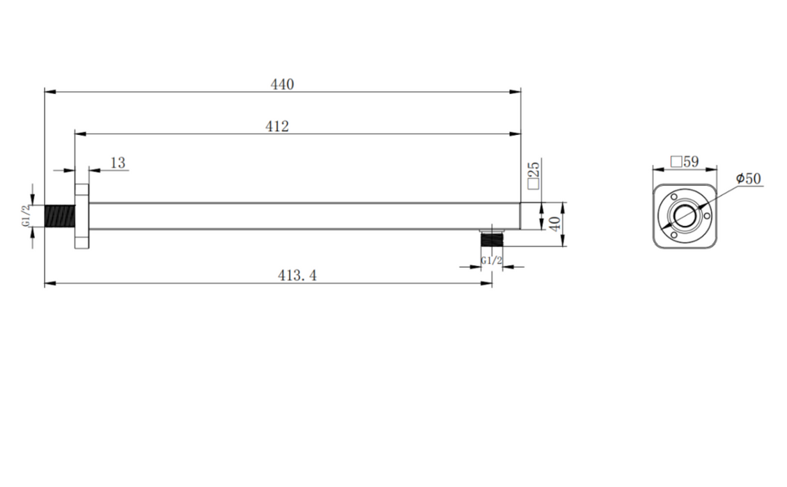 Kartell K-VIT Square Shower Arm-Chrome (SHO112SQ)