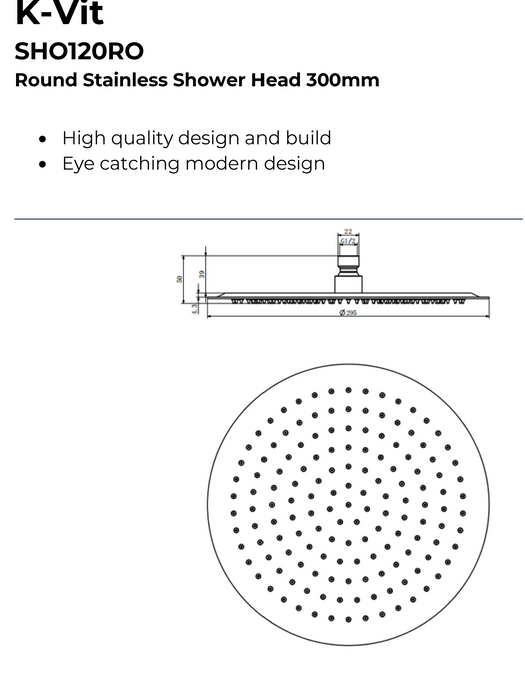 Kartell K-VIT Round Stainless Steel Shower Head -Chrome (SHO118RO)(SHO119RO)(SHO120RO)