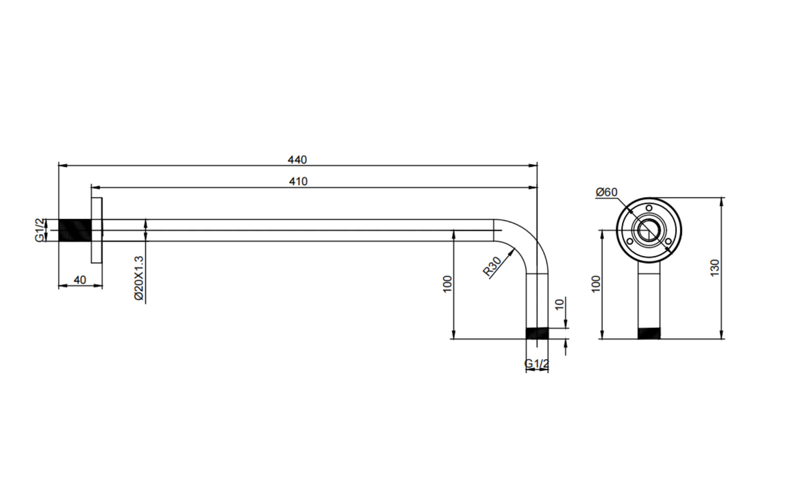 Kartell K-VIT Nero Round Wall Shower Arm-Matt Black (SHO150NR)