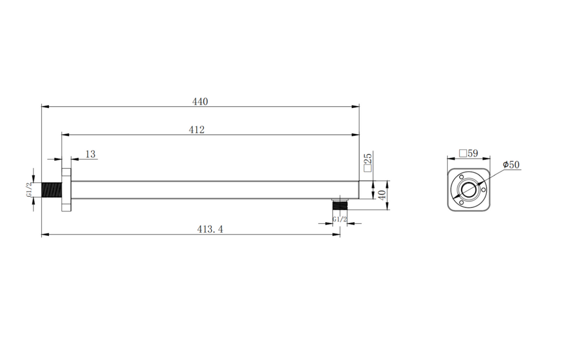 Kartell K-VIT Nero Square Wall Shower Arm-Matt Black (SHO155NS)