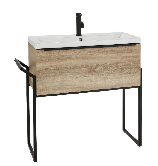 Kartell K-VIT Kore 800mm Wall Mounted Drawer Unit, Basin & Frame - Sonoma Oak (KOR800WM-O KOR800BASIN KOR-FRAME)
