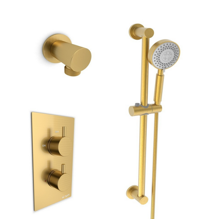 Kartell K-VIT Ottone Brushed Brass Option 3 Thermostatic Concealed Shower With Adjustable Slide Rail Kit (SHO141OT-SHO144OT-SHO145OT)