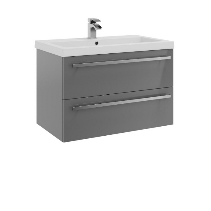 Kartell K-VIT Purity 800mm Wall Mounted 2 Drawer Unit & Mid Depth Ceramic Basin - Storm Grey Gloss (FUR056PU-FUR062PU)