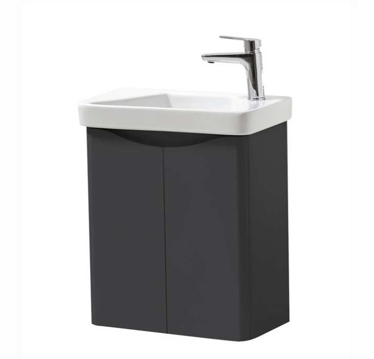 Kartell K-VIT Arc 500mm Wall Mounted 2 Door Cloakroom Unit & Ceramic Basin- Matt Graphite (ARCLOAKWM-G FUR455CA)
