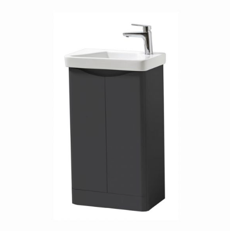 Kartell K-VIT Arc 500mm Floor Standing 2 Door Cloakroom Unit & Ceramic Basin- Matt Graphite (ARCLOAKFS-G FUR455CA)