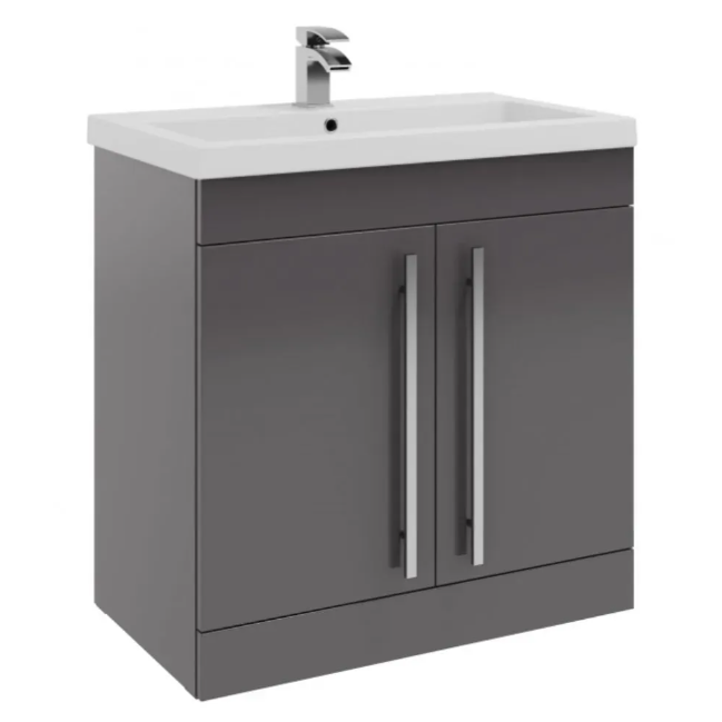 Kartell K-VIT Purity 800mm Floor Standing 2 Door Unit & Mid Depth Ceramic Basin - Storm Grey Gloss (FUR042PU-FUR062PU)