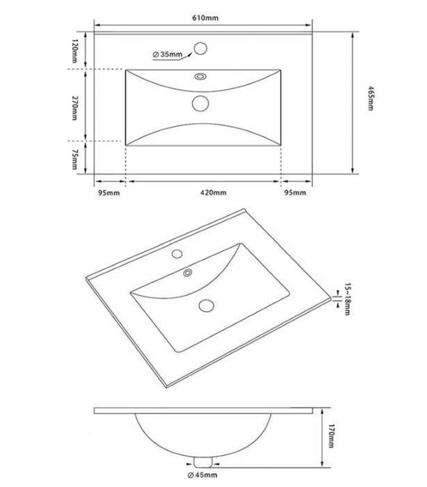 Kartell K-VIT City 600mm Wall Mounted Unit & Ceramic Basin - Storm Grey Gloss (FUR719CI-FUR057PU)