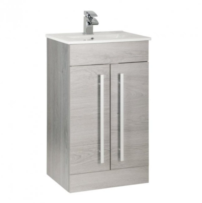 Kartell K-VIT Purity 500mm Floor Standing 2 Door Unit & Ceramic Basin - Silver Oak (PSO500DO-FUR063PU)