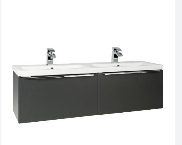 Kartell K-VIT Kore 1200mm Wall Mounted Drawer Unit & Twin Ceramic Basin - Matt Dark Grey (KOR600WM-G X2 KOR1200BASIN)