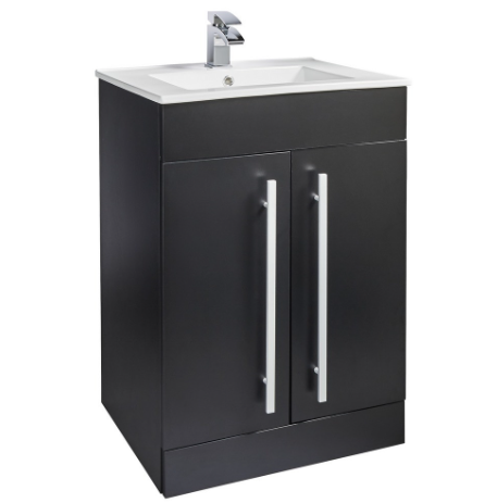 Kartell K-VIT 600mm Floor Standing 2 Door Unit & Ceramic Basin- Matt Black (PN600DO-FUR057PU)