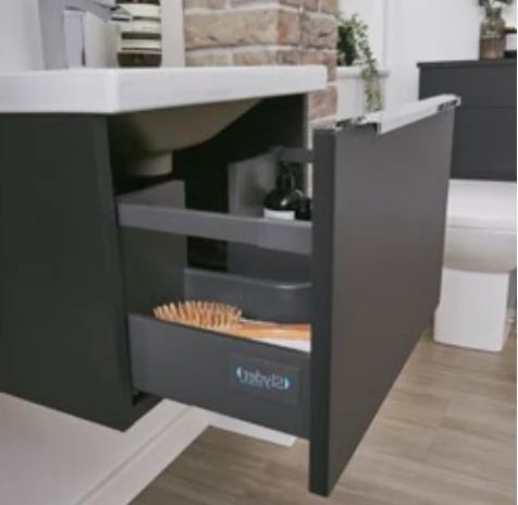 Kartell K-VIT Kore 1200mm Wall Mounted Drawer Unit & Twin Ceramic Basin - Matt Dark Grey (KOR600WM-G X2 KOR1200BASIN)