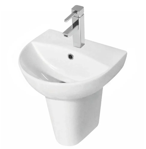 Kartell K-VIT Kameo 450mm 1 Tap Hole Basin with Semi Pedestal-White Gloss (POT544KA-POT533KA)