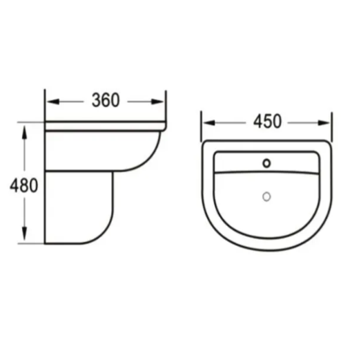 Kartell K-VIT Kameo 450mm 1 Tap Hole Basin with Semi Pedestal-White Gloss (POT544KA-POT533KA)