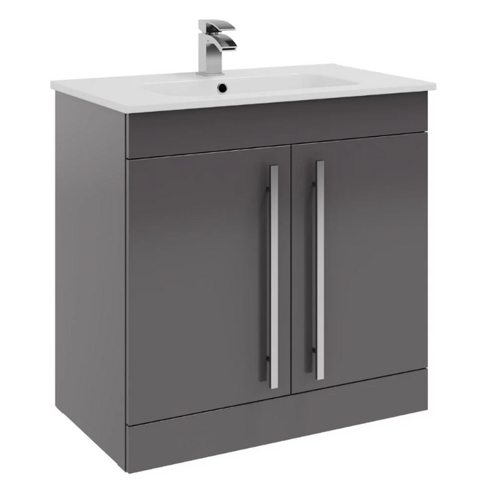Kartell K-VIT Purity 800mm Floor Standing 2 Door Unit & Ceramic Basin - Storm Grey Gloss (FUR042PU-FUR060PU)