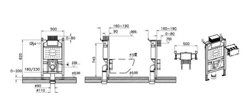 Vitra V-Fix Core 82cm Frame For Wall Hung WC (761-5805-01UK)