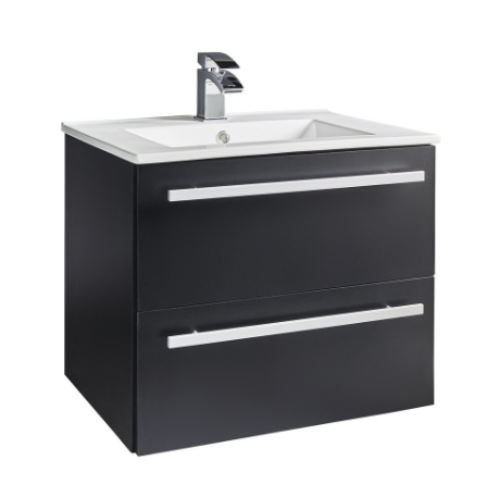 Kartell K-VIT Purity Nero 600mm Wall Mounted Drawer Ceramic Basin- Matt Black (PN600WM-FUR057PU)