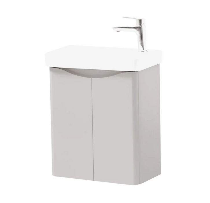 Kartell K-VIT Arc 500mm Wall Mounted 2 Door Cloakroom Unit & Ceramic Basin- Matt Cashmere (ARCLOAKWM-C FUR455CA)