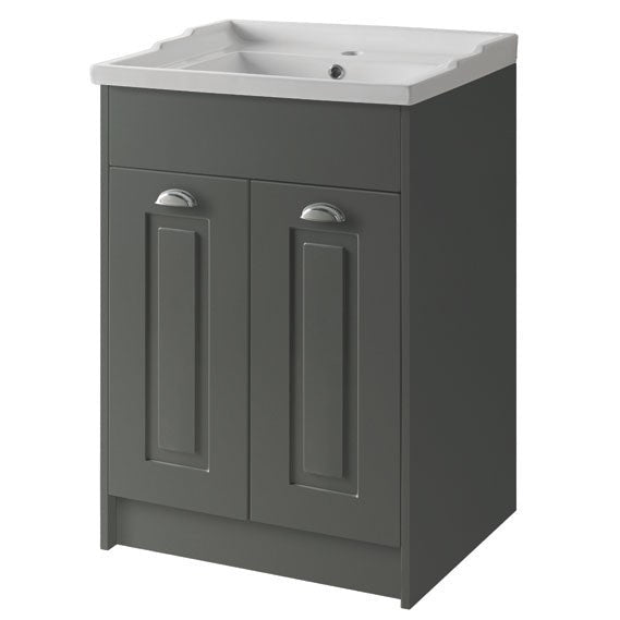 Kartell K-VIT Astley 600mm floor standing vanity unit with ceramic basin in matt grey, part of the traditional shaker Astley bathroom furniture range