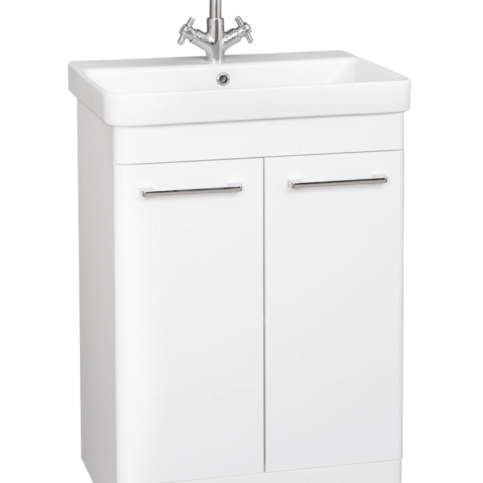 Kartell K-VIT Options 24 600mm 2 door floor standing vanity unit with ceramic basin in white gloss, part of the mix-and-match Options 24 bathroom furniture range