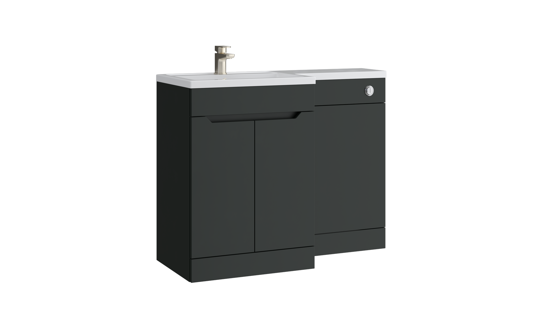 Kartell K-VIT Urban 1100mm L-shaped furniture pack in matt anthracite with handleless vanity unit, WC unit and L-shaped ceramic basin