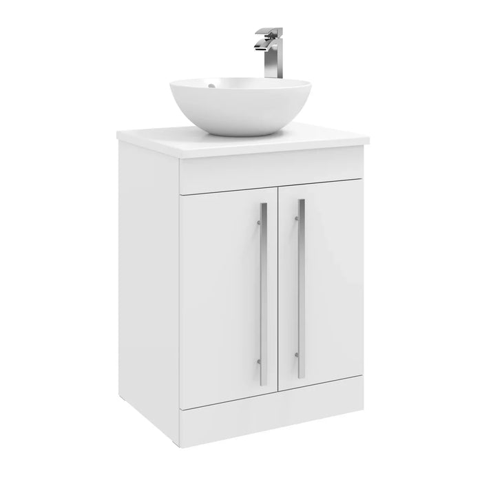 Kartell K-VIT Purity 600mm floor standing vanity unit with ceramic worktop and sit on bowl in white gloss