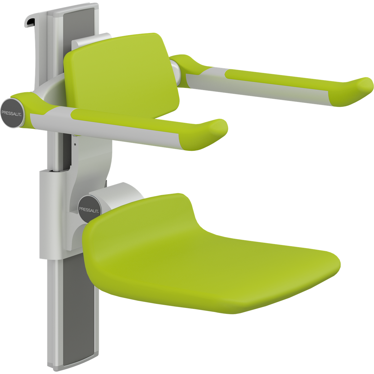 Pressalit PLUS height-adjustable shower seat with backrest and armrests