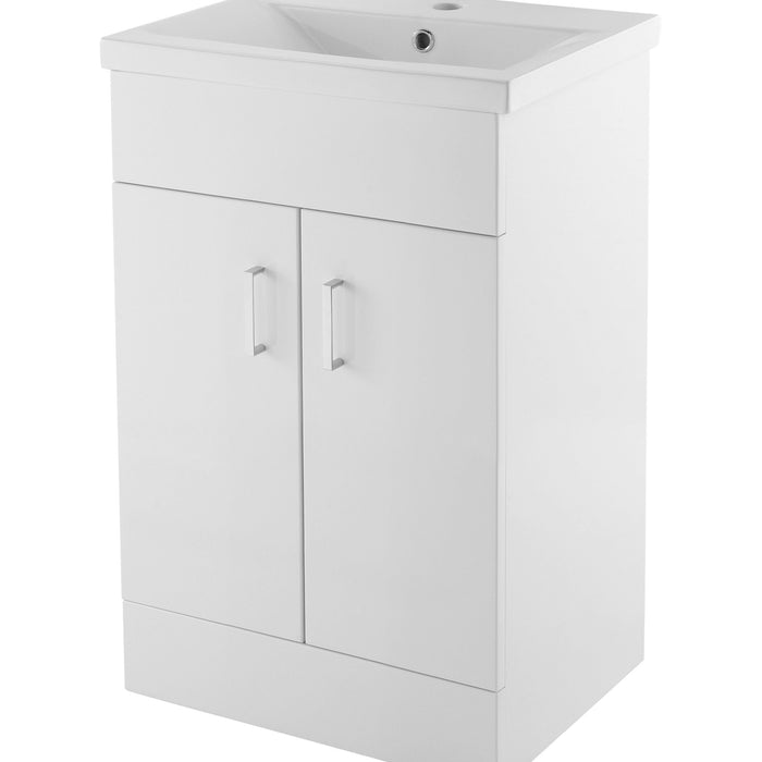 Nuie Eden floor standing vanity unit with mid-edge basin in Gloss White