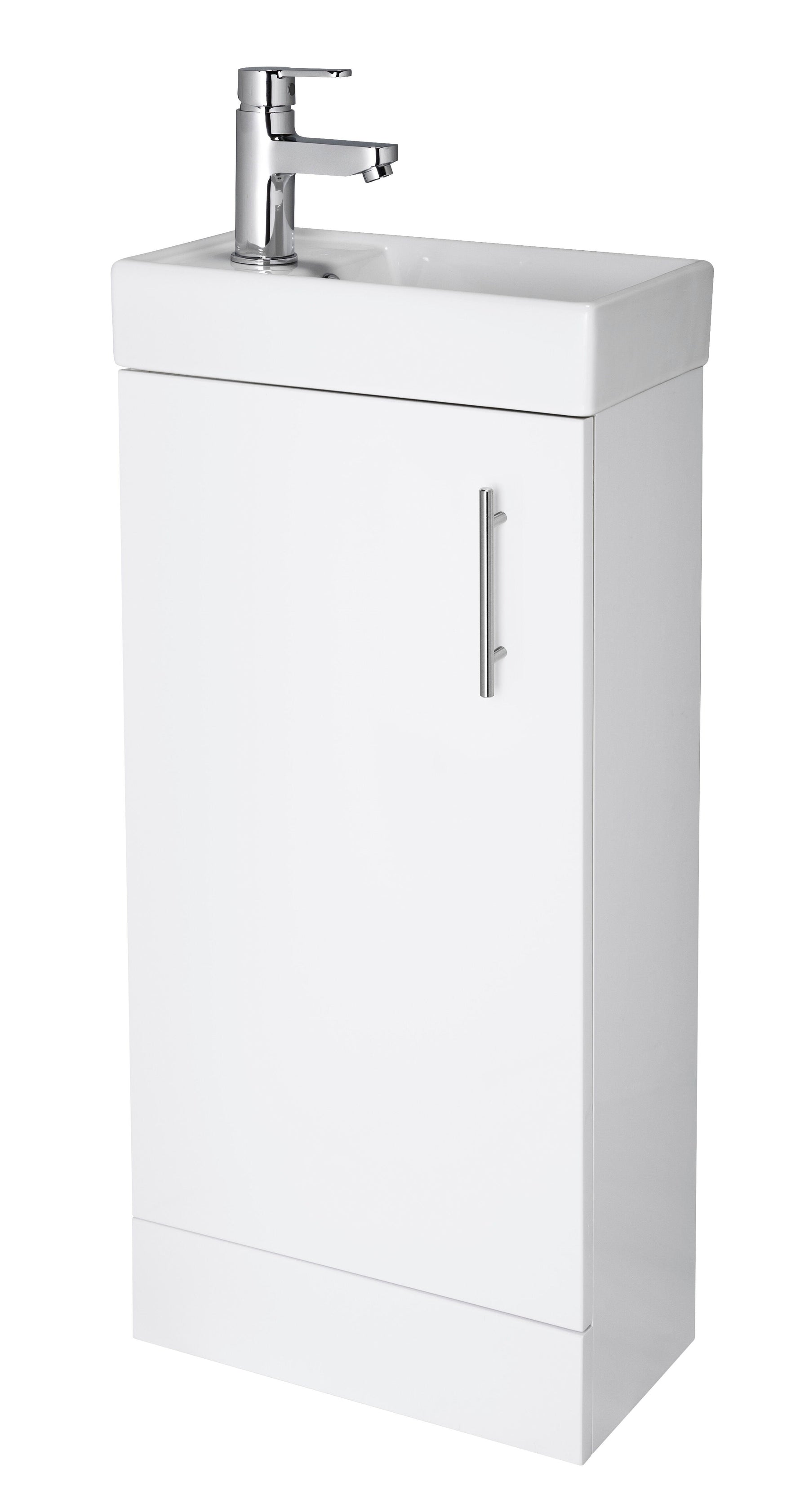 Nuie Vault 400mm floor standing 1 door compact vanity unit with basin in Gloss White