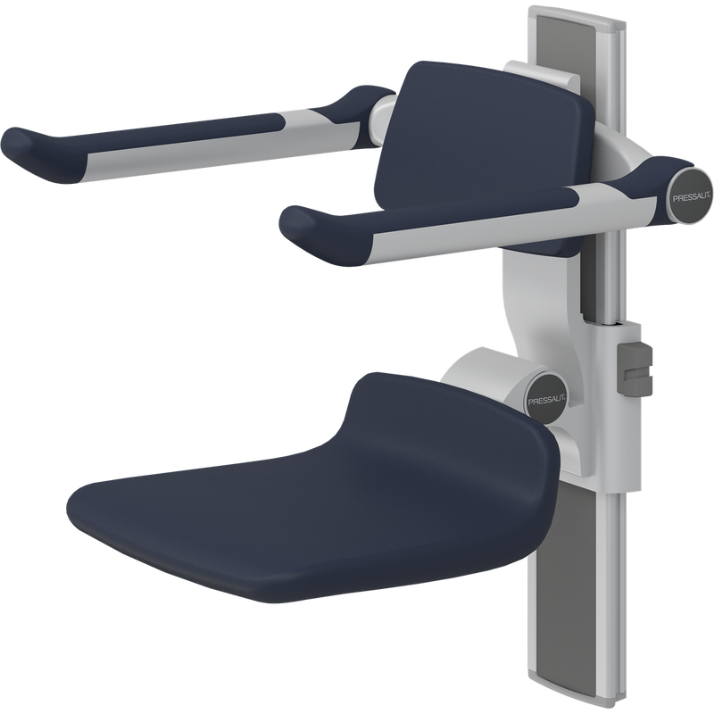Pressalit PLUS Shower Seat 310 incl. Backrest & Armrests, Manually Height Adjustable, Dark Blue (R7334108)