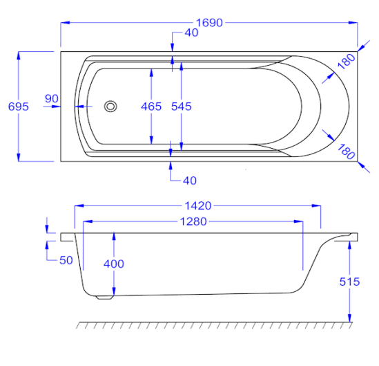 Carron Arc Single Ended Bath 1700 x 700mm 5mm Acrylic (02013)