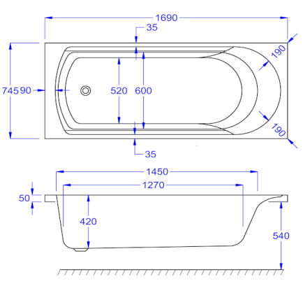 Carron Arc Single Ended Bath 1700 x 750mm Carronite (02016)