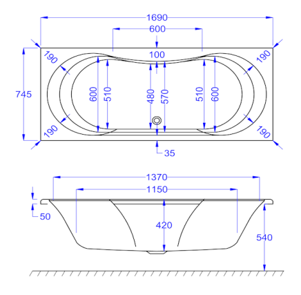 Carron Arc Double Ended Bath 1700 x 750mm Carronite (02018)