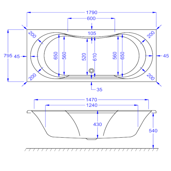 Carron Arc Double Ended Bath 1800 x 800mm 5mm Acrylic (02019)