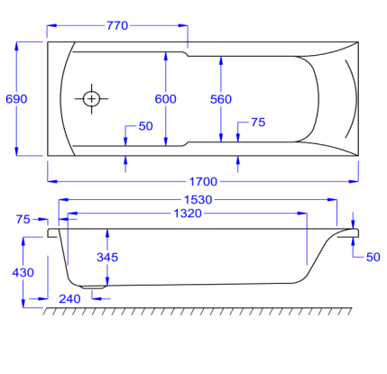 Carron Axis Single Ended Bath 1700 x 700mm Carronite (02038 / 02038T)