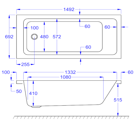 Carron Quantum Single Ended Bath 1500 x 700mm Carronite (02142)