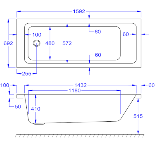 Carron Quantum Single Ended Bath 1600 x 700mm 5mm Acrylic (02143)