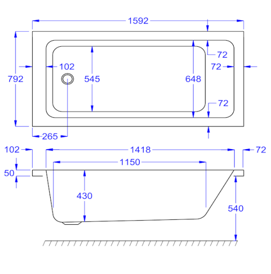 Carron Quantum Single Ended Bath 1600 x 800mm Carronite (02146)