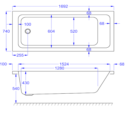Carron Quantum Single Ended Bath 1700 x 750mm Carronite (02148)