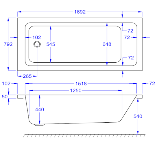 Carron Quantum Single Ended Bath 1700 x 800mm Carronite (02150)