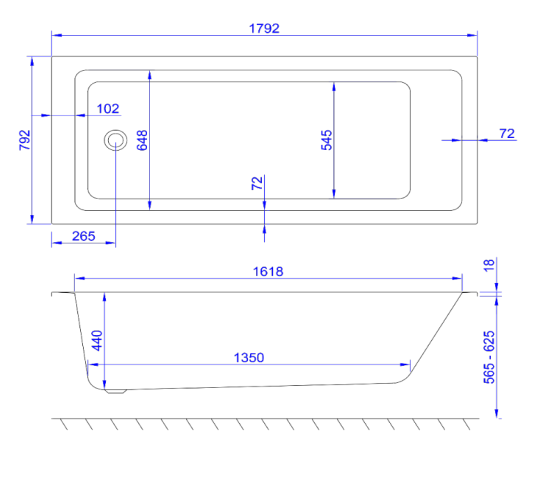 Carron Quantum Single Ended Bath 1800 x 800mm Carronite (02156)