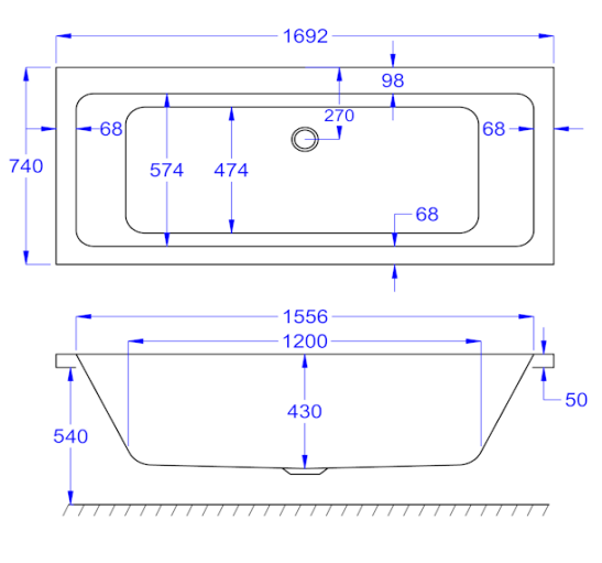Carron Quantum Double Ended Bath 1700 x 750mm Carronite (02158)
