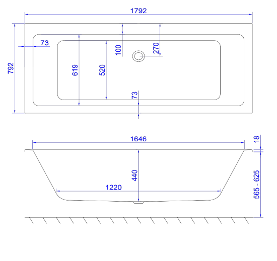 Carron Quantum Double Ended Bath 1800 x 800mm 5mm Acrylic (02161)