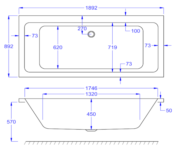 Carron Quantum Double Ended Bath 1900 x 900mm Carronite (02164)