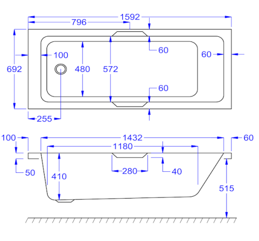 Carron Integra Single Ended Bath 1600 x 700mm 5mm Acrylic (02167)
