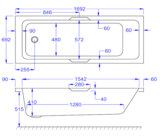 Carron Integra Single Ended Bath 1700 x 700mm 5mm Acrylic (02169)