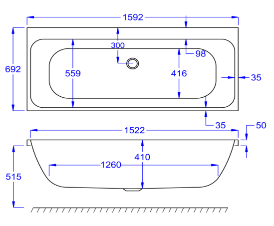 Carron Profile Double Ended Bath 1600 x 700mm Carronite (02200)